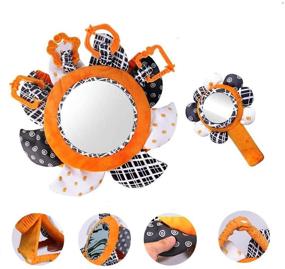 img 4 attached to 🔲 High Contrast Visual Stimulation Toys: Black and White Tummy Time Mirror and Plush Hand Rattle for Newborns 0-12 Months