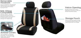 img 1 attached to 🚗 FH Group Cosmopolitan Flat Cloth Car Seat Covers - Airbag Compatible, Split Bench, Full Set with Gift - Suitable for Most Cars, Trucks, SUVs, or Vans (Beige)