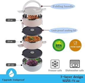 img 3 attached to 🌈 Leak-Proof Upgrade: Mr.Dakai Bento Box for Adults - 3-Tier Stainless Steel Stackable Thermal Food Container with Insulated Bag, Spoon, Fork - On-the-Go Meal and Snack Packing (Rainbow Round)