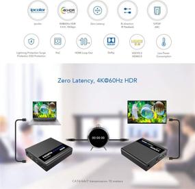 img 2 attached to WeJupit 4K@60Hz HDMI Extender with Single Cat6/6A/7 - Uncompressed Transmitter and Receiver, 230Ft Range, HDR 18Gbps, HDMI Loop-Out, Two Way IR, Optical Audio Output