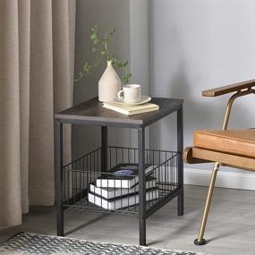 img 2 attached to 🌙 YANXUAN Nightstand End Table: Stylish Wooden Top, Sturdy Metal Frame, and Convenient Steel Basket for Storage in Black Walnut