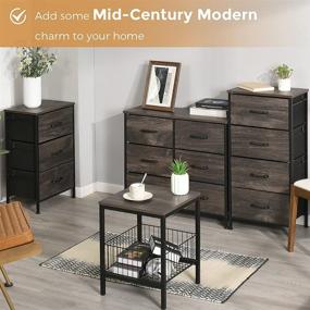 img 3 attached to 🌙 YANXUAN Nightstand End Table: Stylish Wooden Top, Sturdy Metal Frame, and Convenient Steel Basket for Storage in Black Walnut