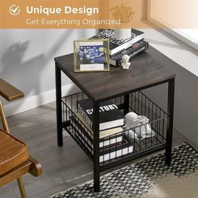 img 1 attached to 🌙 YANXUAN Nightstand End Table: Stylish Wooden Top, Sturdy Metal Frame, and Convenient Steel Basket for Storage in Black Walnut