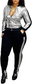 img 4 attached to 💫 Glitter Sequin Women's Long Sleeve Sweatshirts and Skinny Long Pants Set - Sparkling Two Piece Outfits