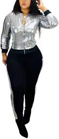 img 3 attached to 💫 Glitter Sequin Women's Long Sleeve Sweatshirts and Skinny Long Pants Set - Sparkling Two Piece Outfits