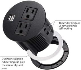 img 2 attached to 🔌 3" Recessed Desktop Power Grommet with 2 AC Outlets and 2 USB Charging Ports - USB Grommet Outlet with 10 FT Extension Cord (Black)