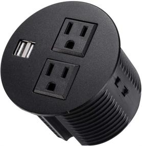 img 4 attached to 🔌 3" Recessed Desktop Power Grommet with 2 AC Outlets and 2 USB Charging Ports - USB Grommet Outlet with 10 FT Extension Cord (Black)