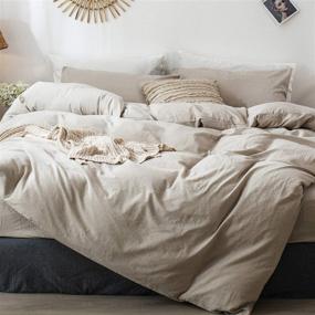 img 4 attached to 🛏️ MooMee Bedding Duvet Cover Set: Luxurious 100% Washed Cotton Linen Style, Textured & Breathable - Tannish Linen Grey, Queen Size