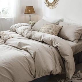 img 3 attached to 🛏️ MooMee Bedding Duvet Cover Set: Luxurious 100% Washed Cotton Linen Style, Textured & Breathable - Tannish Linen Grey, Queen Size