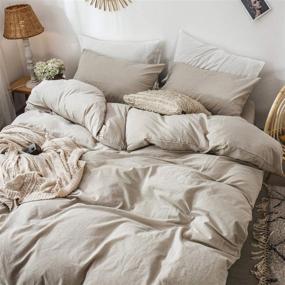 img 1 attached to 🛏️ MooMee Bedding Duvet Cover Set: Luxurious 100% Washed Cotton Linen Style, Textured & Breathable - Tannish Linen Grey, Queen Size