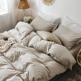 img 2 attached to 🛏️ MooMee Bedding Duvet Cover Set: Luxurious 100% Washed Cotton Linen Style, Textured & Breathable - Tannish Linen Grey, Queen Size