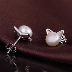 img 2 attached to 🌸 ZDaoBen 925 Sterling Silver Cat Pearl Earrings for Women Girls - Lovely Cat Jewelry Gift with Gift Box