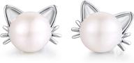 🌸 zdaoben 925 sterling silver cat pearl earrings for women girls - lovely cat jewelry gift with gift box logo