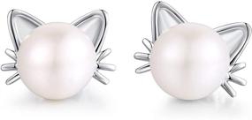 img 4 attached to 🌸 ZDaoBen 925 Sterling Silver Cat Pearl Earrings for Women Girls - Lovely Cat Jewelry Gift with Gift Box