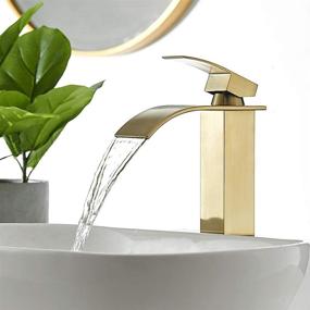 img 3 attached to 💧 Hoimpro Gold Waterfall Spout Bathroom Faucet - Single Handle Vanity Sink Faucet with Deck Plate, Brass / Brushed Gold Finish (1 or 3 Hole)