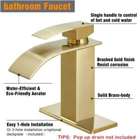 img 1 attached to 💧 Hoimpro Gold Waterfall Spout Bathroom Faucet - Single Handle Vanity Sink Faucet with Deck Plate, Brass / Brushed Gold Finish (1 or 3 Hole)