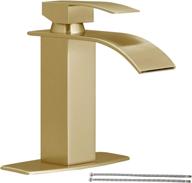 💧 hoimpro gold waterfall spout bathroom faucet - single handle vanity sink faucet with deck plate, brass / brushed gold finish (1 or 3 hole) logo