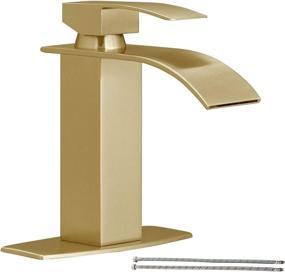 img 4 attached to 💧 Hoimpro Gold Waterfall Spout Bathroom Faucet - Single Handle Vanity Sink Faucet with Deck Plate, Brass / Brushed Gold Finish (1 or 3 Hole)