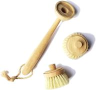 🌿 organic bamboo kitchen scrub brush for dish cast iron skillet pots pans - eco-friendly 100% natural sisal bristles - replacement brush set logo