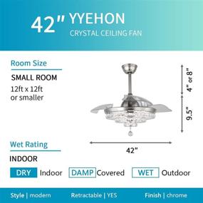 img 2 attached to 💡 Silver 42″ LED Chandelier Fan with Retractable Blades: Modern Crystal Ceiling Fan with Lights, Remote Control, and Quiet Indoor Use - Perfect Fandelier for Bedroom, Living Room, and Dining Room