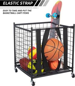 img 3 attached to Oududianzi Ball Storage: Rolling Sport 🏀 Balls Cart and Garage Organizer with Elastic Straps