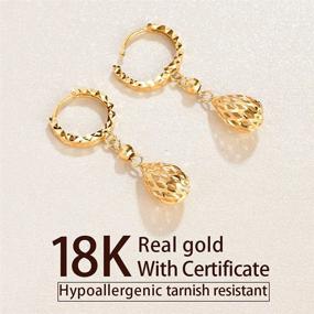 img 3 attached to Exquisite 18k Gold Dangle Earrings for Women: Delicate Teardrop Hoops in Pure Gold – Perfect Wedding & Prom Jewelry Gift with Certificate