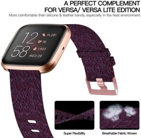 img 2 attached to 👌 Тканевый ремешок для Fitbit Versa/Versa 2/Versa Lite Edition, дышащий заменяемый ремешок для мужчин и женщин, большие и маленькие размеры, совместим с умными часами Versa от KIMILAR.