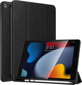 img 4 attached to 📱 MoKo iPad 10.2 Case with Pencil Holder - iPad 9th Gen 2021 / 8th Gen 2020 / 7th Gen 2019 - Soft TPU Smart Stand Back Cover Case for 10.2 inch iPad - Auto Wake/Sleep - Black