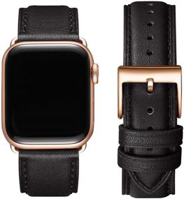 img 4 attached to 👉 Genuine Leather Replacement Band for Apple Watch Series 6/5/4/3/2/1, iWatch SE - OMIU Square Bands (Black/Rose Gold Connector, 38mm 40mm)