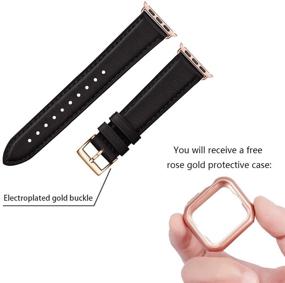 img 3 attached to 👉 Genuine Leather Replacement Band for Apple Watch Series 6/5/4/3/2/1, iWatch SE - OMIU Square Bands (Black/Rose Gold Connector, 38mm 40mm)