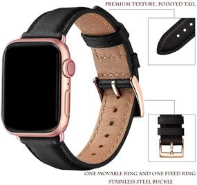 img 2 attached to 👉 Genuine Leather Replacement Band for Apple Watch Series 6/5/4/3/2/1, iWatch SE - OMIU Square Bands (Black/Rose Gold Connector, 38mm 40mm)
