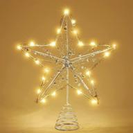 🎄 shinowa 9.84-inch star christmas tree topper with 20 led lights - battery operated xmas decoration silver beads, small size - ideal for seasonal festive parties, holiday home décor logo
