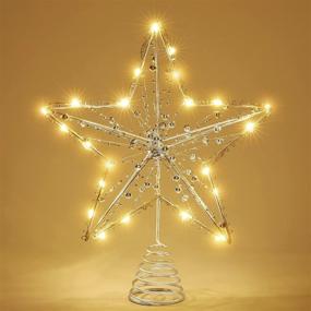 img 4 attached to 🎄 Shinowa 9.84-Inch Star Christmas Tree Topper with 20 LED Lights - Battery Operated Xmas Decoration Silver Beads, Small Size - Ideal for Seasonal Festive Parties, Holiday Home Décor
