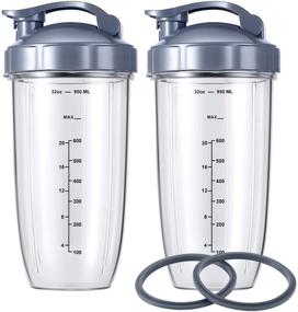 img 4 attached to 🥤 32oz Cups Upgrade Replacement Parts Set - 2-Pack with Flip-Top To-Go-Lid and Rubber Gaskets | Compatible with NutriBullet 600w/900w Blender Accessory