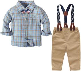 img 4 attached to 👶 Baby Boy Wedding Suit Set: Dress Shirt, Bow Tie, Suspender Pants - Boys Clothes Set