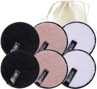 🌿 reusable big size makeup remover pads - 6 pack of organic cotton rounds for facial cleansing, with soft microfiber towels and laundry bag logo