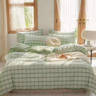 🟩 modern geometric plaid reversible duvet cover set: eavd green plaid grid queen bedding with pillowcases - 100% cotton, zipper closure & 4 ties logo