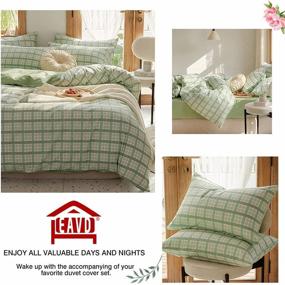 img 3 attached to 🟩 Modern Geometric Plaid Reversible Duvet Cover Set: EAVD Green Plaid Grid Queen Bedding with Pillowcases - 100% Cotton, Zipper Closure & 4 Ties