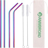 🥤 anwbroad stainless steel metal straws 4+2 set - 10.5" reusable drinking straws with rainbow finish - long thickened straws, including 2 straight, 2 bent, and 2 cleaning brushes - compatible with 20/30 oz yeti, rtic, sic, trail tumblers, cocktails logo