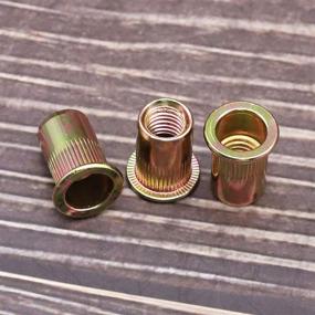 img 1 attached to High-Quality M6 Carbon Steel Rivet Nut Rivnut with Flat Head and Threaded Insert - Pack of 50, Yellow Zinc Plated Finish, Knurled Body