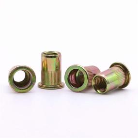 img 4 attached to High-Quality M6 Carbon Steel Rivet Nut Rivnut with Flat Head and Threaded Insert - Pack of 50, Yellow Zinc Plated Finish, Knurled Body