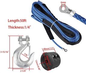 img 1 attached to 🔵 7000LBs Blue Synthetic Winch Rope with Metal Snap Hook - Durable 1/4" x 50' Cable for SUV Jeep Truck ATV UTV