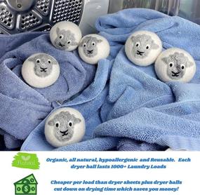 img 3 attached to Organic Wool Dryer Balls (6-Pack) - Dancing Sheep - 100% Handmade 3 Inch Diameter Balls 🐑 - Reusable 1000+ Times - Hypoallergenic - Natural Fabric Softener - Reduces Drying Time - Adorable Sheep Design