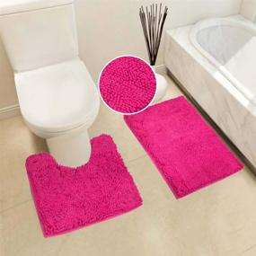 img 3 attached to 🛁 Jasmine Luxury Chenille Bath Mats and Ombré Shower Curtain Set: Soft, Non-Slip, Water Absorbent Bathroom Rugs & Abstract Mosaic Curtain - Hot Pink (15 Piece Set)