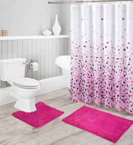 img 4 attached to 🛁 Jasmine Luxury Chenille Bath Mats and Ombré Shower Curtain Set: Soft, Non-Slip, Water Absorbent Bathroom Rugs & Abstract Mosaic Curtain - Hot Pink (15 Piece Set)