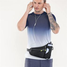 img 3 attached to Premium Black Sports Waist Pack with Hydration Belt, Running Water Bottle 🏃 Holder, Cellphone Storage, and Reflective Stripes - Ideal for Running, Hiking, and Climbing