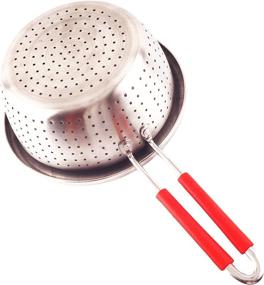 img 1 attached to 🍝 Premium Stainless Steel Perforated Colander Strainer with Long Red Handle - Ideal for Kitchen, Pasta, Noodles, and Vegetables - 7.9 inch Size