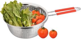 img 2 attached to 🍝 Premium Stainless Steel Perforated Colander Strainer with Long Red Handle - Ideal for Kitchen, Pasta, Noodles, and Vegetables - 7.9 inch Size