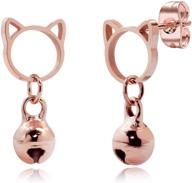 elbluvf stainless steel 18k rose gold plated cat ear stud earrings for women and girls logo