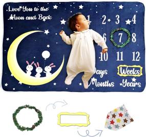 img 4 attached to 🌙 Blue Moon Baby Monthly Milestone Blanket for Baby Girl & Boy - Soft Fleece Growth Chart - 60x40 Inch